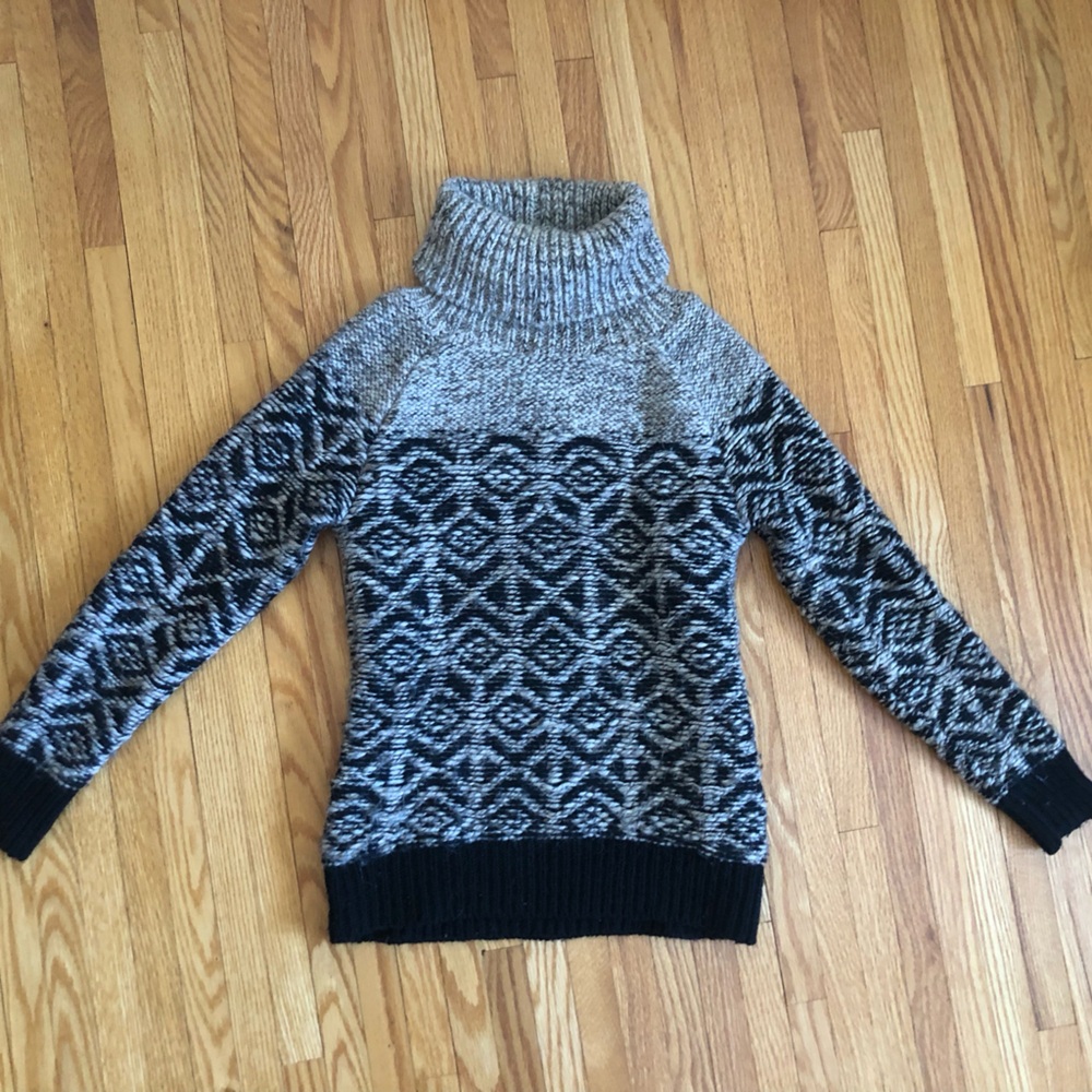 Wilfred Black and Gray Cowl Neck Sweater with Intricate Design